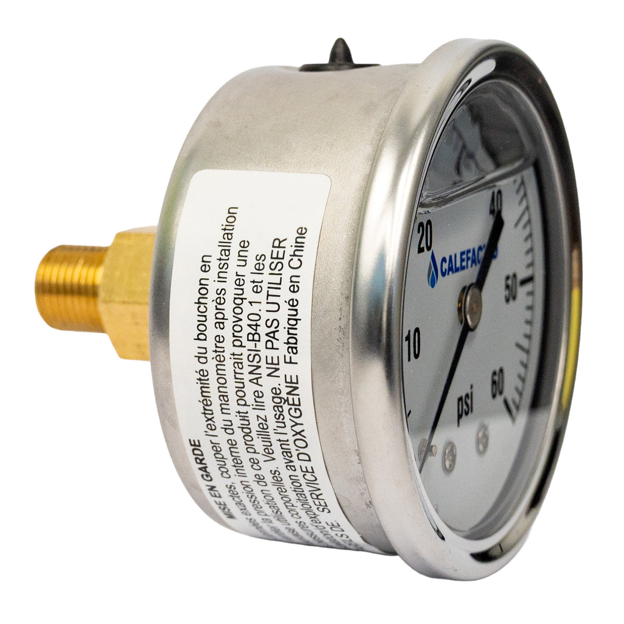 Calefactio Replacement 60 PSI gage for Glycol Make-Up System Feeder - left