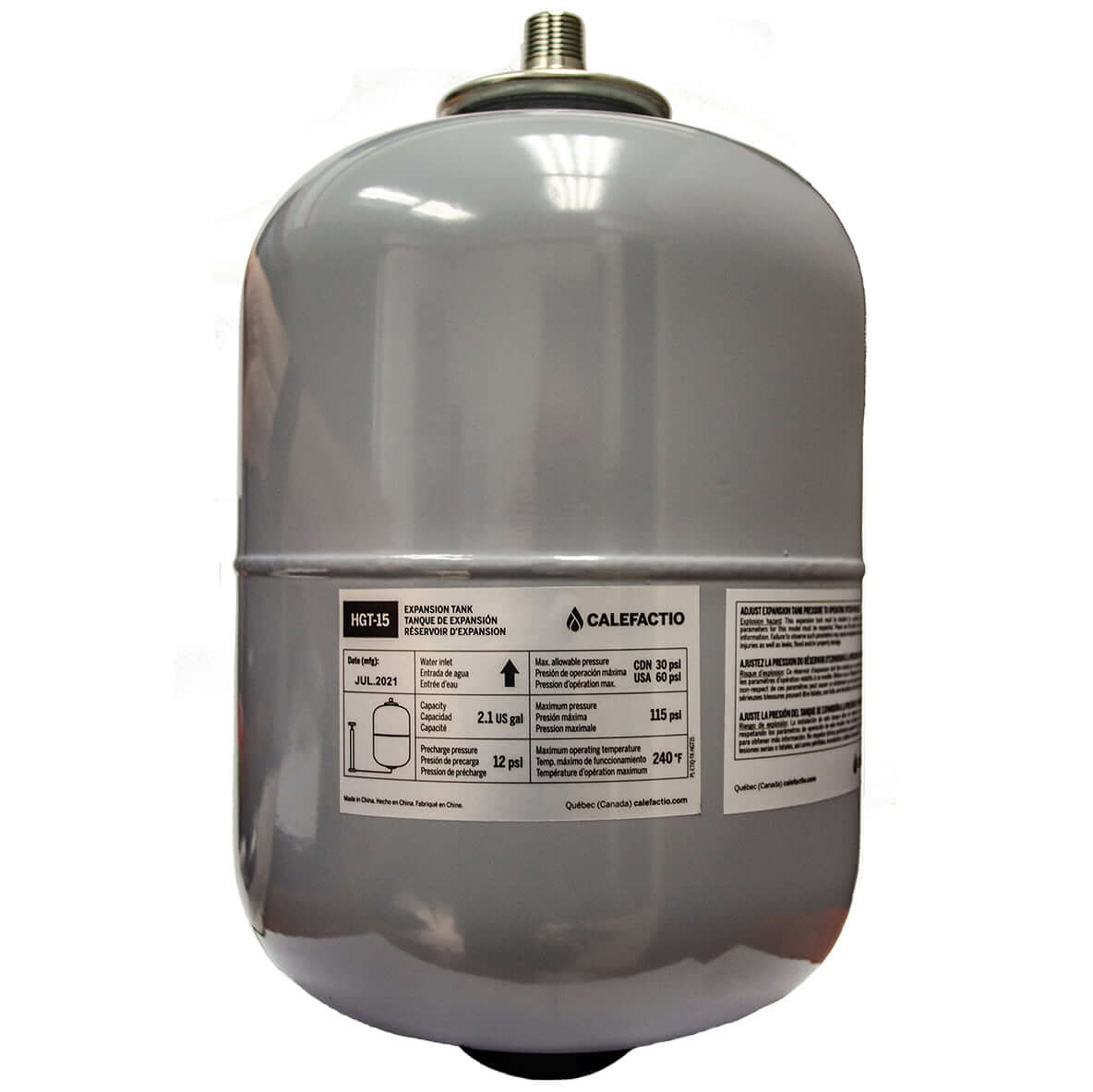 Calefactio HGT-15 Expansion tank for water and glycol in-floor radiant floor system - front
