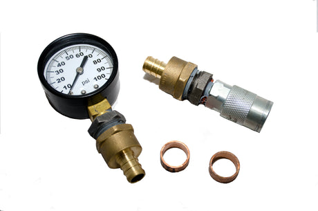 Fittings kit to pressurize the 1/2″ PEX tubes before pouring the concrete in a in-floor radiant floor heating system - 1 loop components