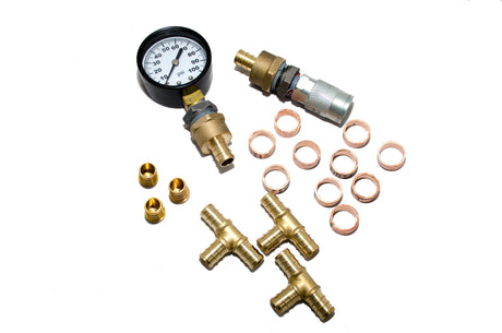 Fittings kit to pressurize the 1/2″ PEX tubes before pouring the concrete in a in-floor radiant floor heating system - 3 loops components