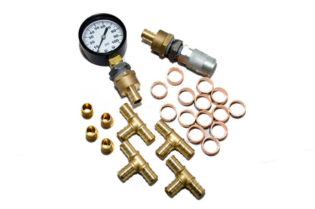 Fittings kit to pressurize the 1/2″ PEX tubes before pouring the concrete in a in-floor radiant floor heating system - 4 loops components