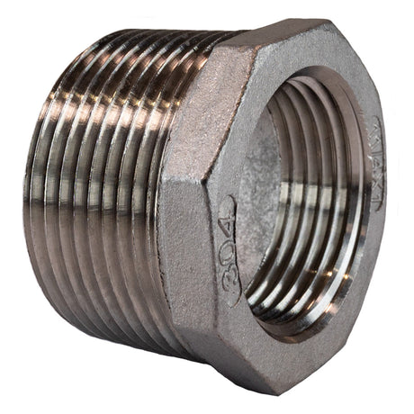 1-1/4" inch MNPT x 1" inch FNPT Stainless Steel reducer bushing - side