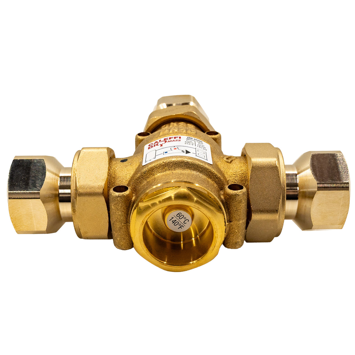 Caleffi 280166a 1 inch NPT Thermoprotec boiler protection thermostatic mixing valve - top front