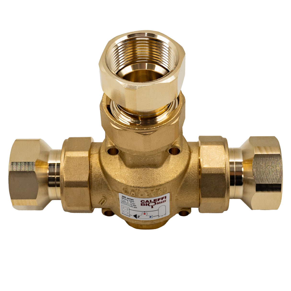 Caleffi 280175a 1 inch NPT Thermoprotec boiler protection thermostatic mixing valve - top front