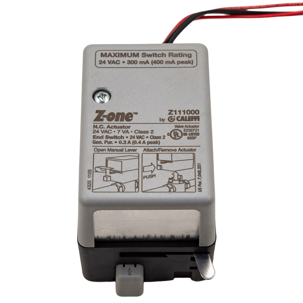 Caleffi Z111000 24V 2-way motorized z-one zone valve actuator, normally closed - left top