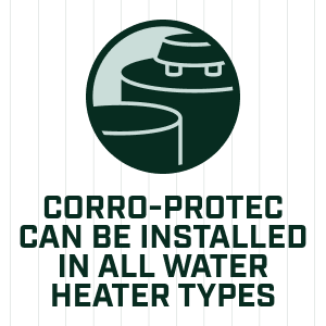 The Corro-Protec powered titanium permanent water heater anode rods can be installed in all water heater types
