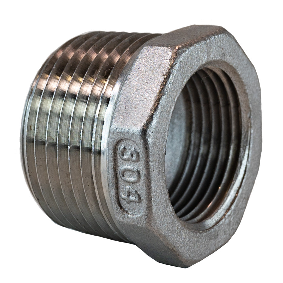 1" inch MNPT x 3/4" inch FNPT Stainless Steel bushing reducer - side