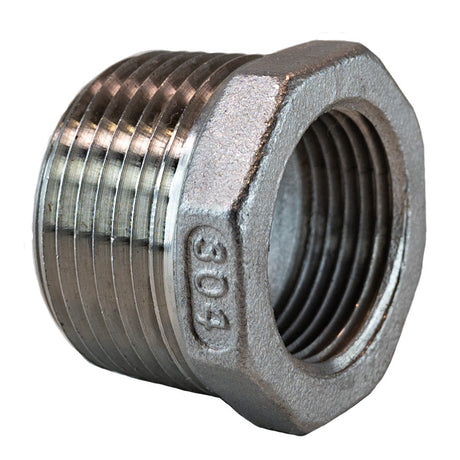 1" inch MNPT x 3/4" inch FNPT Stainless Steel bushing reducer - side