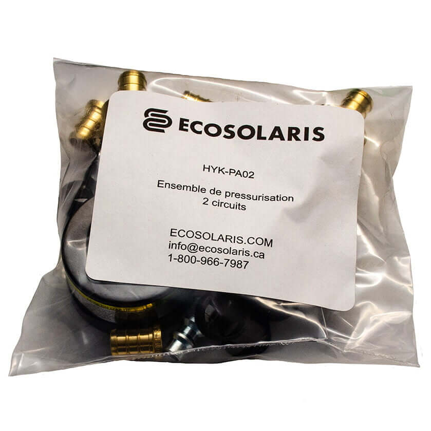 Fittings kit to pressurize the 1/2″ PEX tubes before pouring the concrete in a in-floor radiant floor heating system - 2 loops