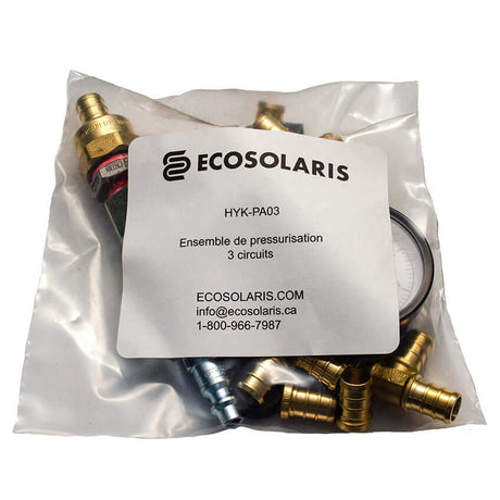 Fittings kit to pressurize the 1/2″ PEX tubes before pouring the concrete in a in-floor radiant floor heating system - 3 loops