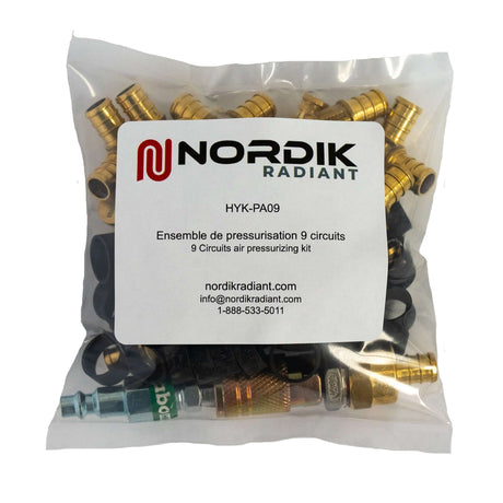 Fittings kit to pressurize the 1/2″ PEX tubes before pouring the concrete in a in-floor radiant floor heating system - 9 loops bag