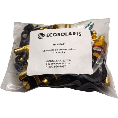 Fittings kit to pressurize the 1/2″ PEX tubes before pouring the concrete in a in-floor radiant floor heating system - 11 loops