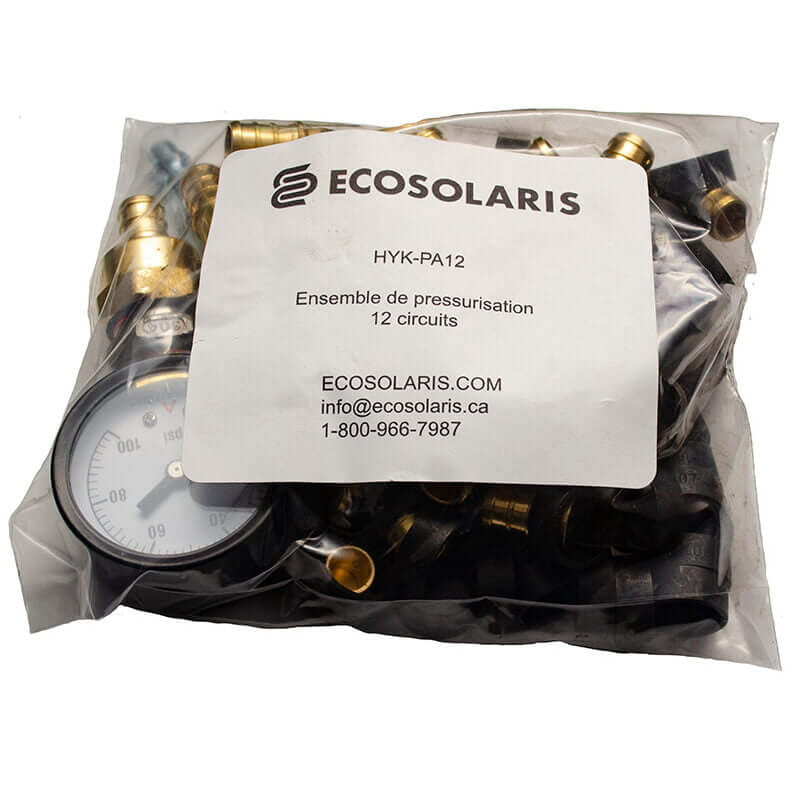 Fittings kit to pressurize the 1/2″ PEX tubes before pouring the concrete in a in-floor radiant floor heating system - 12 loops