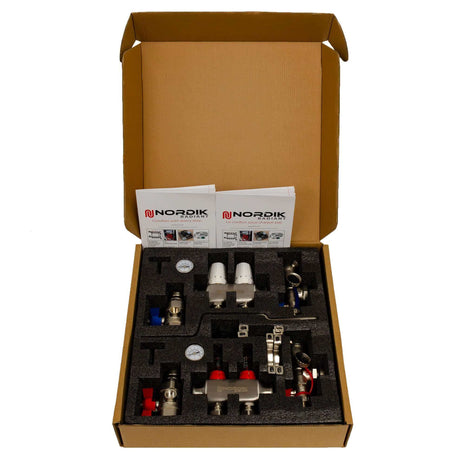 Nordik Radiant in-floor water and glycol hydronic radiant floor manifold - 2 loops open box