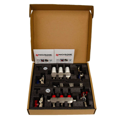 Nordik Radiant in-floor water and glycol hydronic radiant floor manifold - 3 loops open box