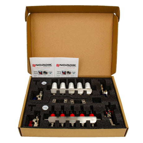 Nordik Radiant in-floor water and glycol hydronic radiant floor manifold - 5 loops - open box