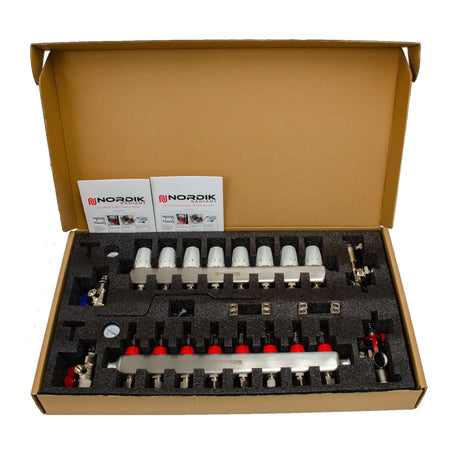 8-loops circuits Stainless Steel Manifold for Hydronic Radiant floor Heating- inside box