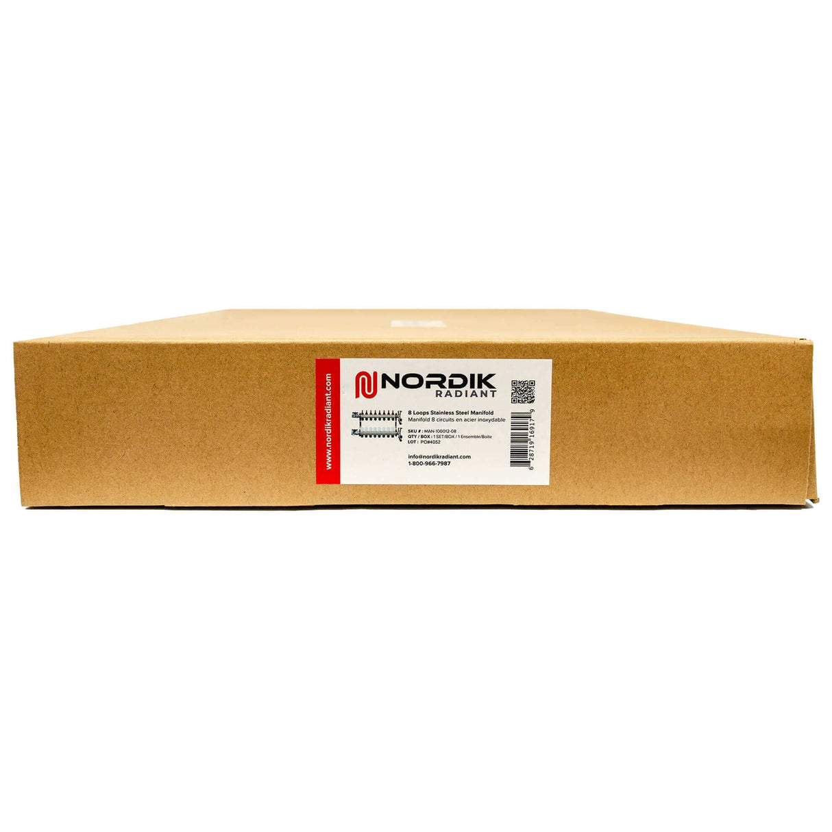 Nordik Radiant in-floor water and glycol hydronic radiant floor manifold - 8 loops - box outside