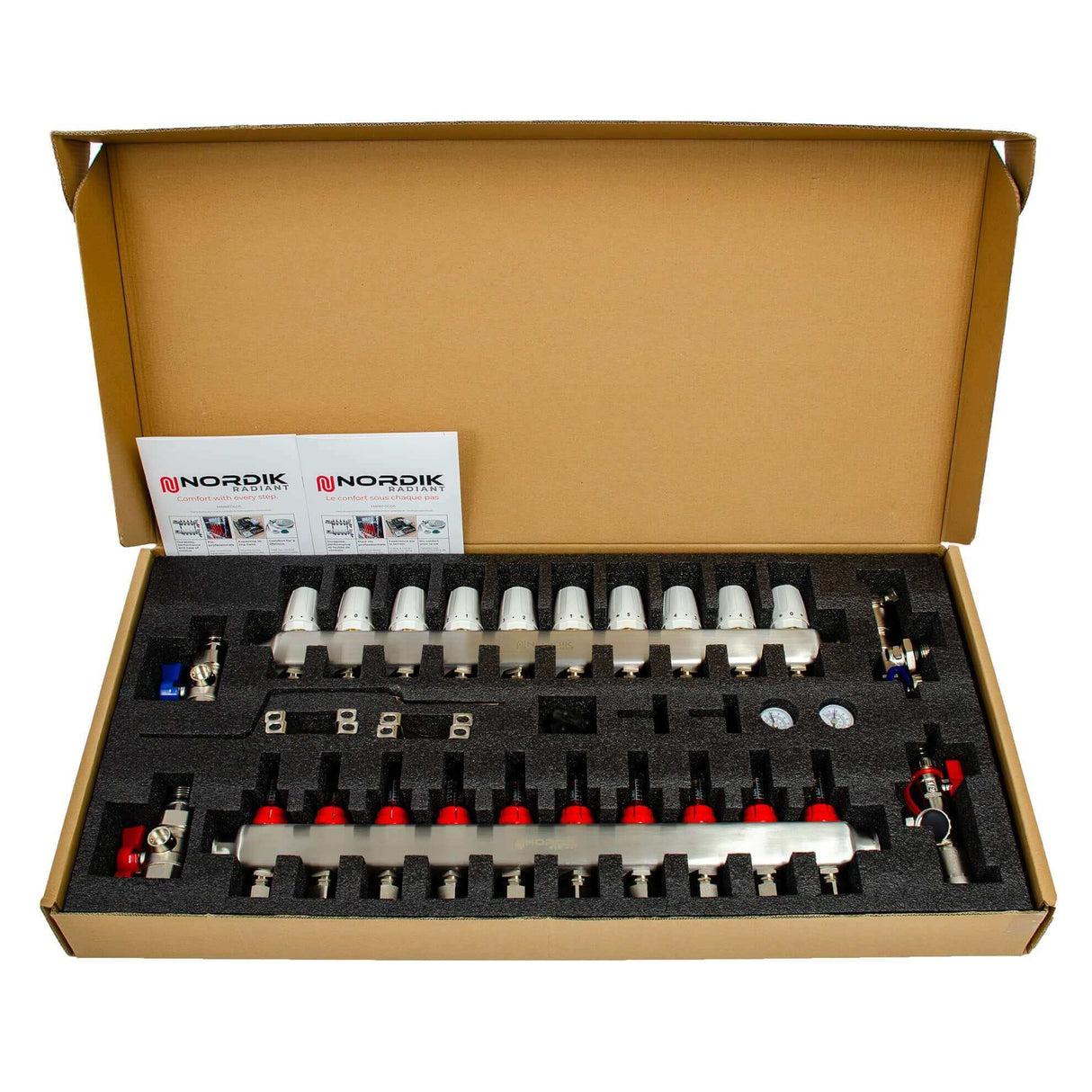 Nordik Radiant in-floor water and glycol hydronic radiant floor manifold - 10 loops inside the box