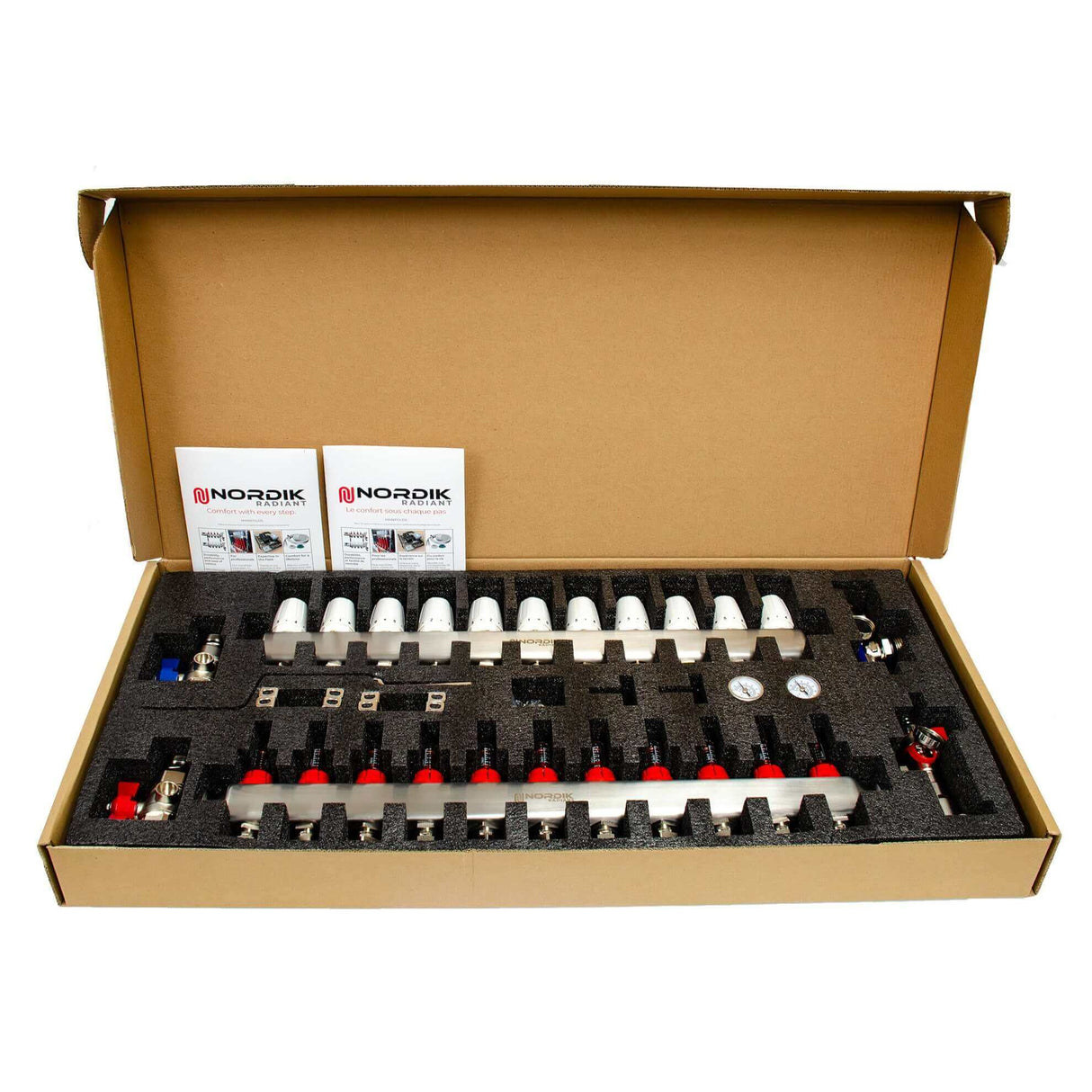 Nordik Radiant in-floor water and glycol hydronic radiant floor manifold - 11 loops - box inside
