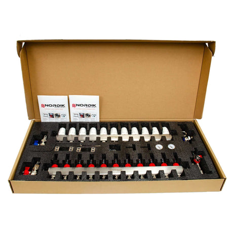 Nordik Radiant in-floor water and glycol hydronic radiant floor manifold - 11 loops - box inside