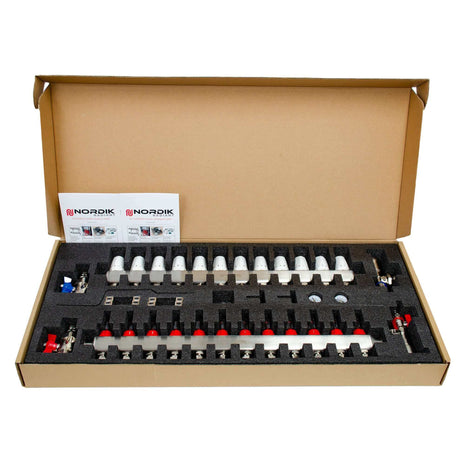 Nordik Radiant in-floor water and glycol hydronic radiant floor manifold - 12 loops open box