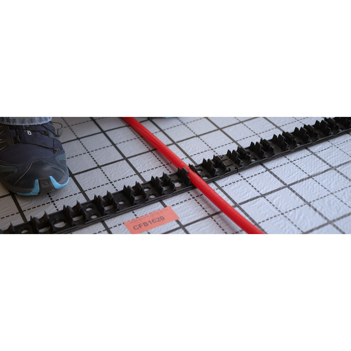 U-Rail clip for fixing hydronic radiant floor PEX pipes on plywood
