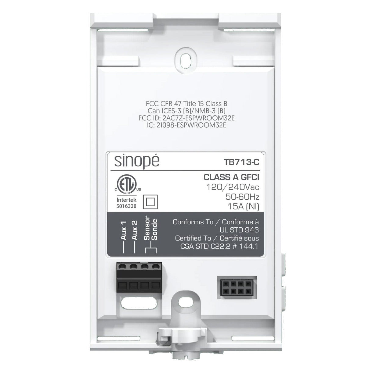 Sinope TH1310ZB 120V/240V smart radiant floor thermostat - back plate view