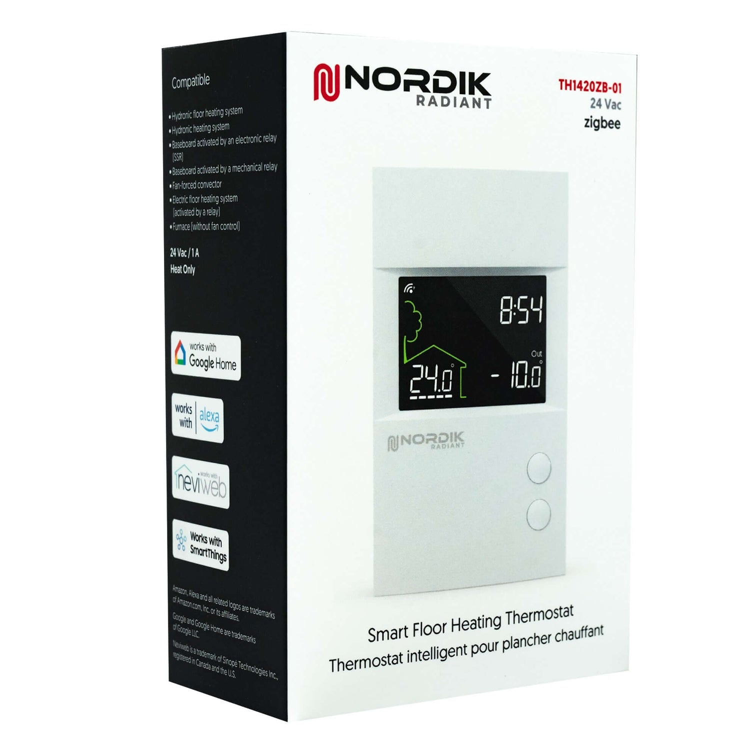 TH1420ZB-01 24V low voltage hydronic radiant floor thermostat -  box 3/4 front view box