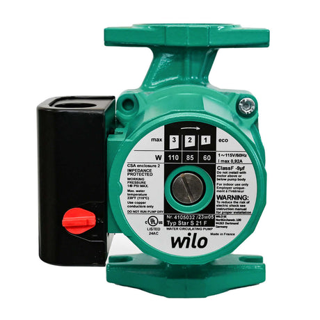 Wilo Star S 21 F 4105032 115V 3-Speed Cast Iron Star Series Circulator for infloor water and glycol hydronic radiant floor heating system - front