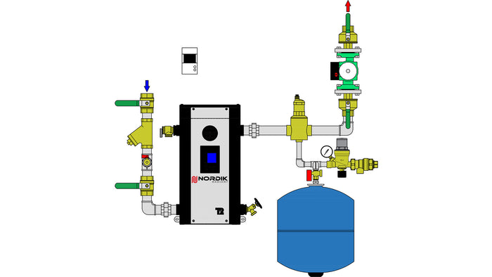 Hydronic Fuel Oil to Electric heating boiler conversion kit - 1 pump 1-1/4" components diagram - 16:9