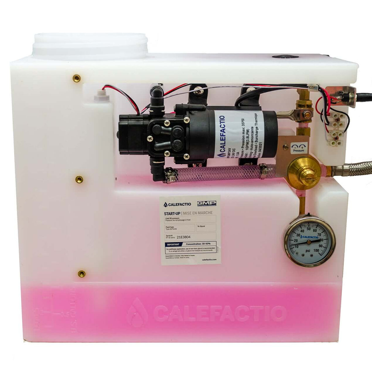Calefactio GMP4 glycol make-up filling pump system for hydronic radiant floor heating system - front inside