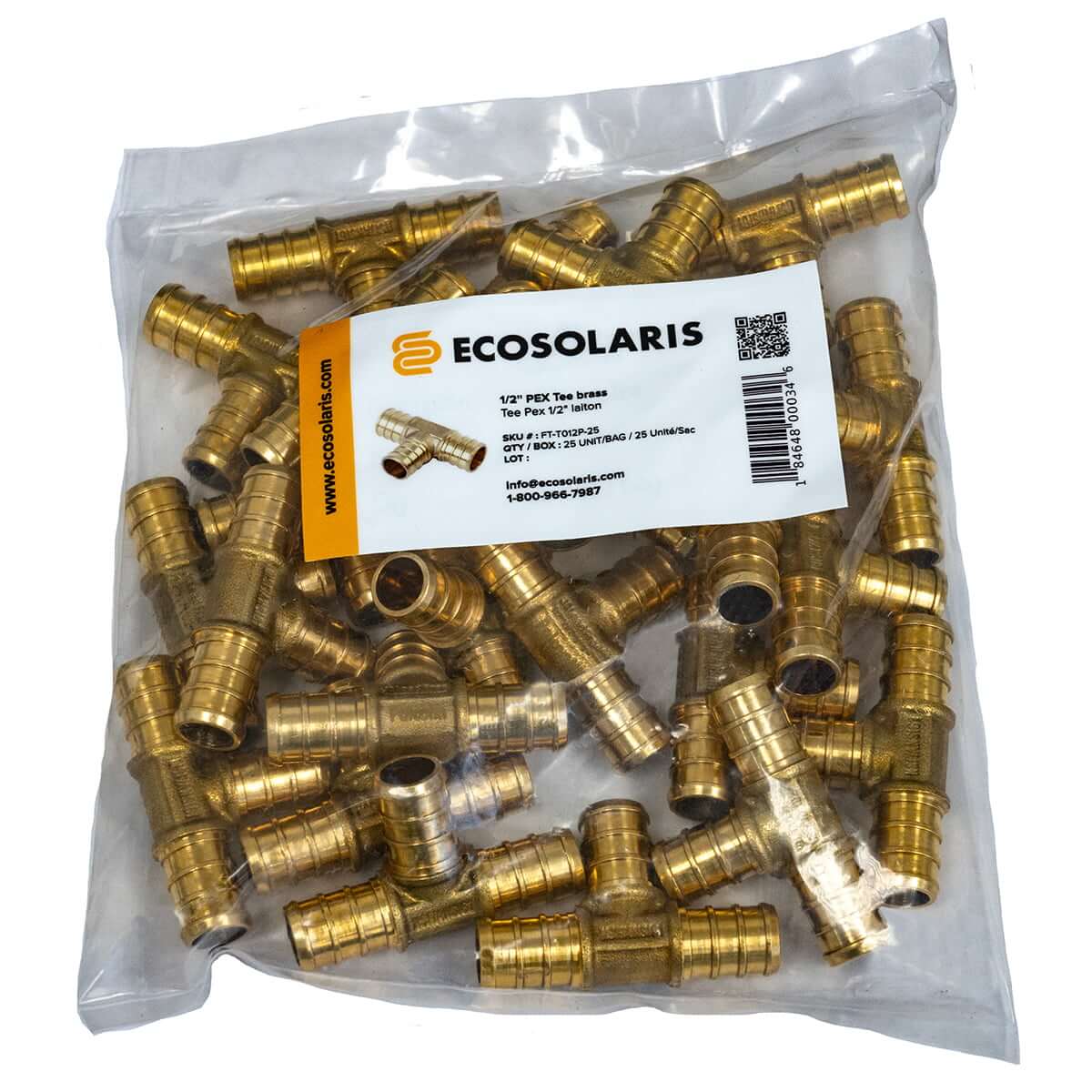 Nordik Radiant 1/2″ PEX Tee brass - bag of 25 units