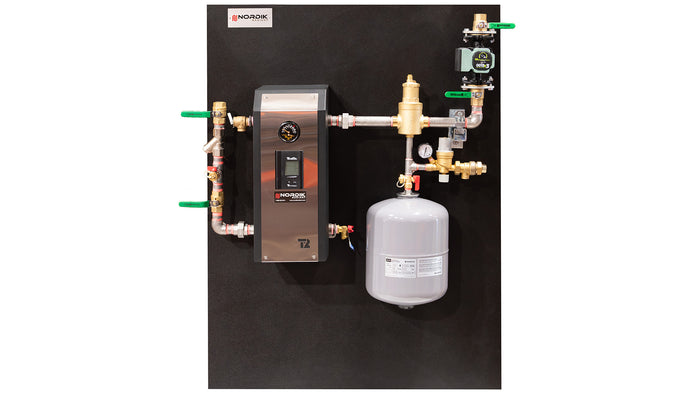Hydronic radiant heating panel with Thermo 2000 boiler, Taco pump and other components assembled in the workshop - 1 pump 1"