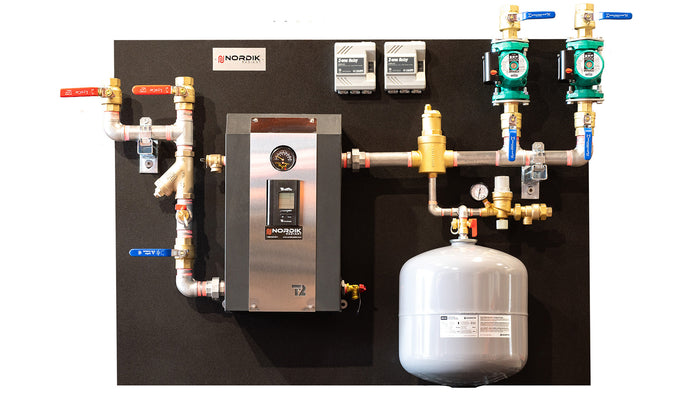 Hydronic radiant heating panel with Thermo 2000 boiler,Wilo  pump, Caleffi ZSR101 and other components assembled in the workshop - 2 pump 1-1/4"