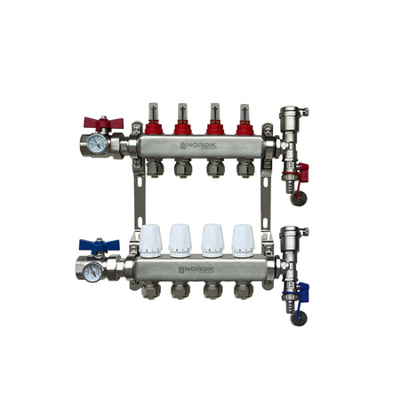 Nordik Radiant in-floor water and glycol hydronic radiant floor manifold - 4 loops