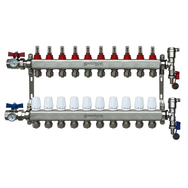 Nordik Radiant in-floor water and glycol hydronic radiant floor manifold - 10 loops