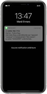 Sinope Sedna VA4220WF water leak application notification on an iPhone