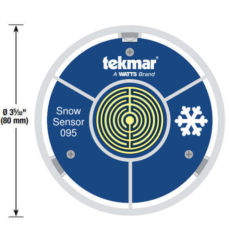 Dimensions of the Tekmar 095 aerial snow sensor for snow melting system - top view