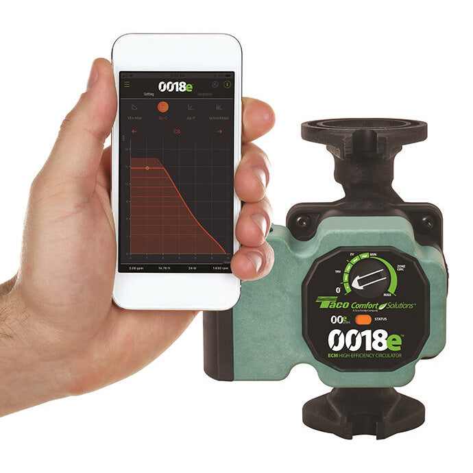Taco 0018e 2F4 hydronic radiant floor bluetooth variable speed pump circulator - phone mobile application