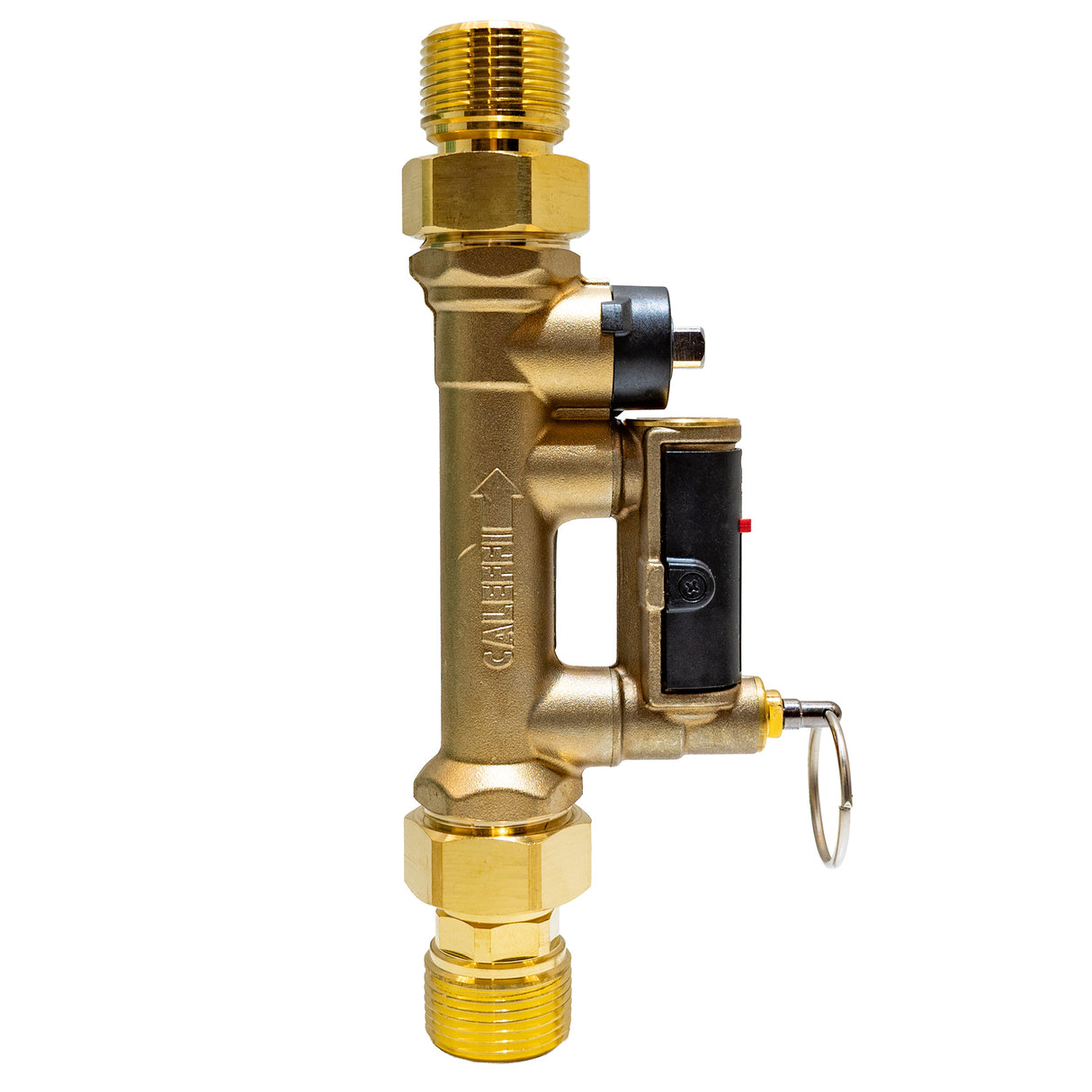 Caleffi 132630AFC 1" MNPT Quicksetter+ balancing valve with flowmeter and check valve - left