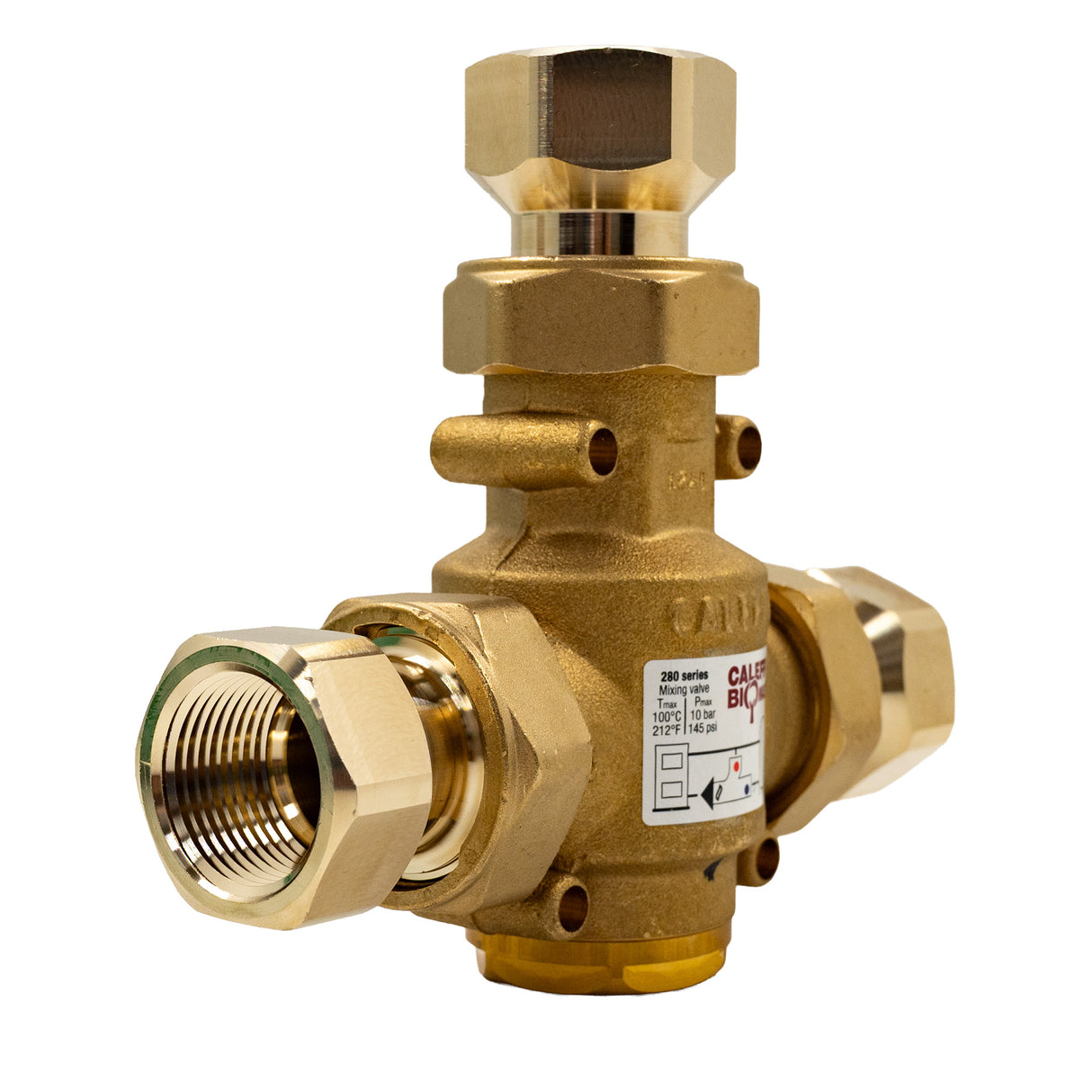 Caleffi 280165a 1" NPT Thermoprotec wood boiler protection high-flow thermostatic mixing valve - 130 °F - rear