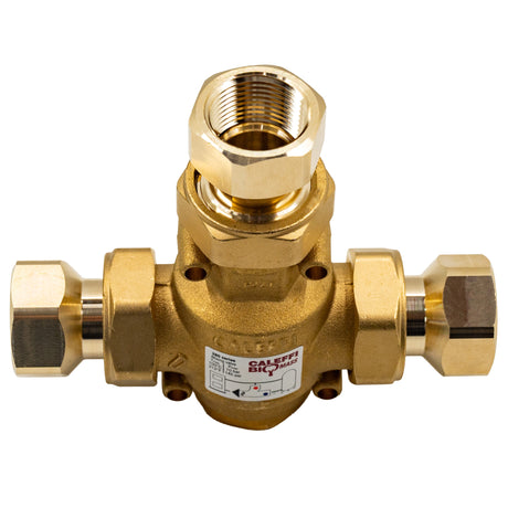 Caleffi 280165a 1" NPT Thermoprotec wood boiler protection high-flow thermostatic mixing valve - 130 °F - top