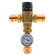 Caleffi 521616A 1″ MixCal Adjustable Thermostatic and Pressure Balanced Mixing Valve With Gauge (press) - front