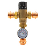 Caleffi 521616A 1″ MixCal Adjustable Thermostatic and Pressure Balanced Mixing Valve With Gauge (press) - front