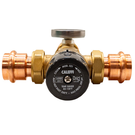 Caleffi 521616A 1″ MixCal Adjustable Thermostatic and Pressure Balanced Mixing Valve With Gauge (press) - top