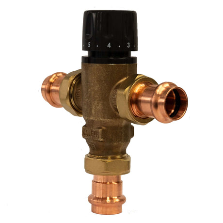 Caleffi 521506A 3/4″ MixCal Adjustable Thermostatic and Pressure Balanced Mixing Valve (press) side view