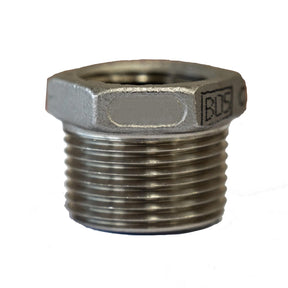 1/2" inch MNPT x 1/4" inch FNPT bushing Stainless Steel Fitting - front thread view