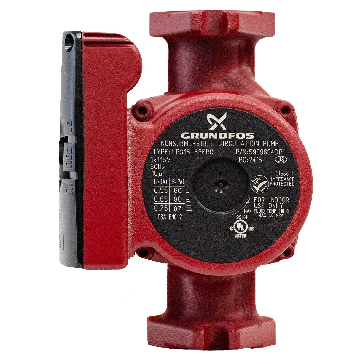 Grundfos 15-58 FRC Circulator Pump for hydronic radiant floor - front
