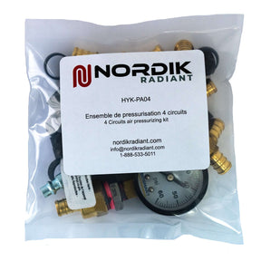 Fittings kit to pressurize the 1/2″ PEX tubes before pouring the concrete in a hot water and glycol radiant floor heating system bag – 4 loops